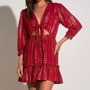Elan Metallic Open Tie Front Mini Dress Sz S